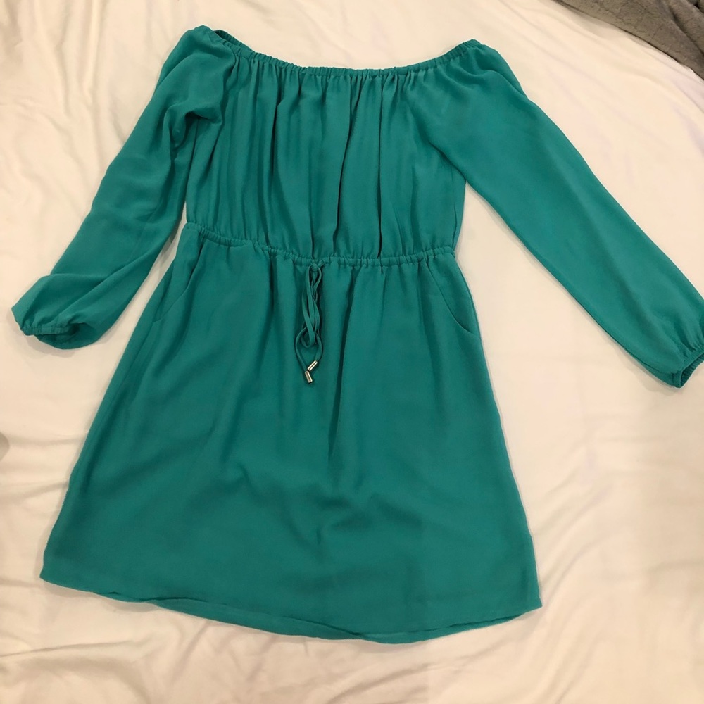 Naked Zebra light green off the shoulder dress